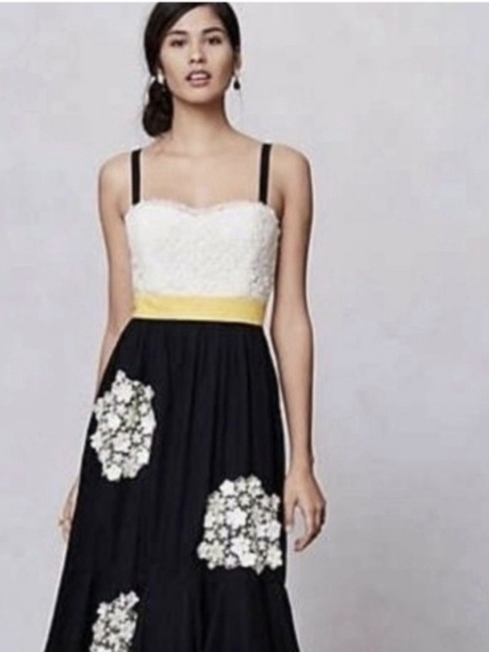 Anthropologie  Women’s Black & White Floral Strap Midi Zip  Dress 0